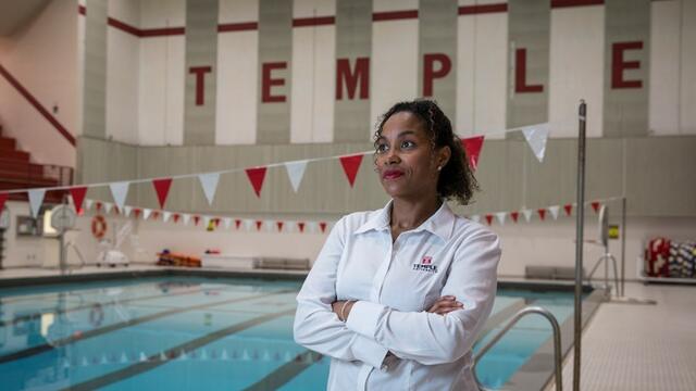 Angela Beale standing by Pearson Pool