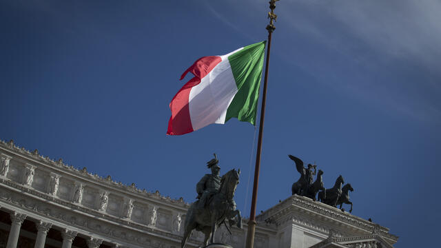 The Italian flag flying in Rome.