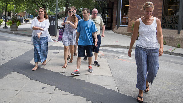 members of Beth Pfeiffer's research team work with participants