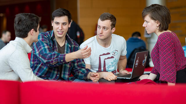 Engineers Without Borders student leaders discussing a project