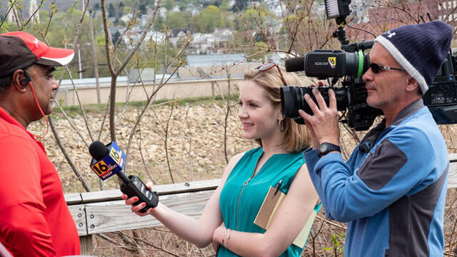 Reporter Cassie Semyon on the job in Scranton/Wilkes-Barre