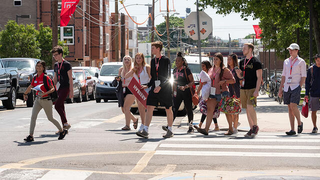 students walking on campus