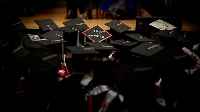 Image of Temple graduates in their graduation caps.