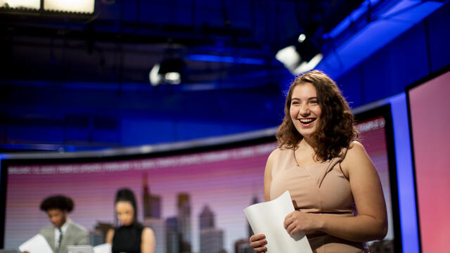 Image of students inside the TUTV studio.
