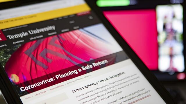 A tablet device on Temple's return to campus website.