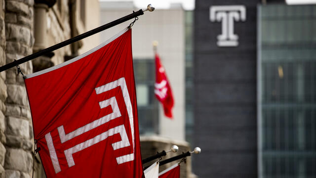The Temple flag files on Main Campus.