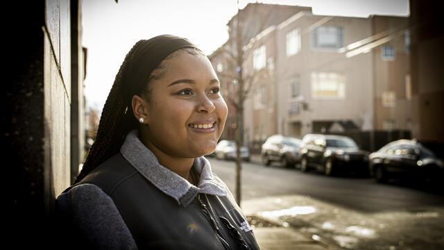 Ra'Vonne Pierre standing outside on Temple's campus.