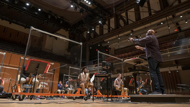 The Temple University Jazz Band recording their new album.