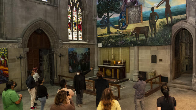 a mural inside the Church of the Advocate.