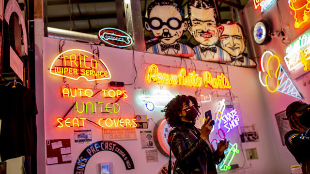 Image of students exploring the Neon Museum