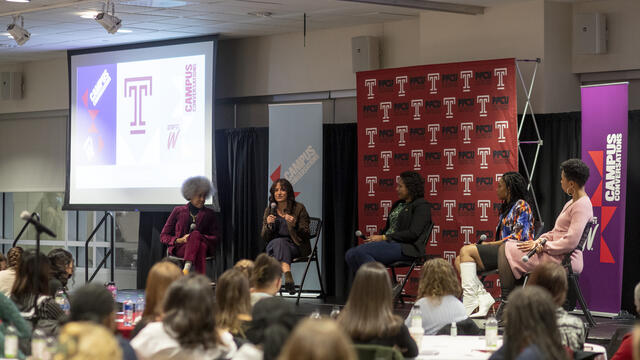 Image of the panel members at Tuesday night s Campus Conversations event.