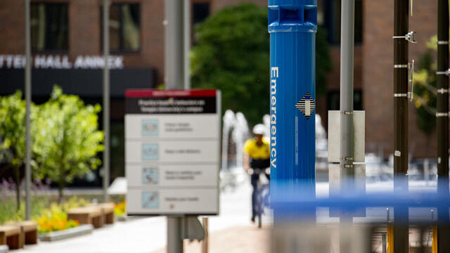 An emergency code blue phone pictured.