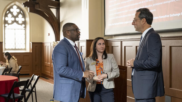 Image of Kendell Monk, Kristen Gallo and Provost Gregory Mandel.