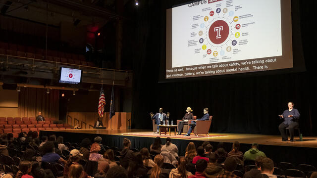 President Wingard, Jennifer Griffin, and Gianni Quattrocchi on stage