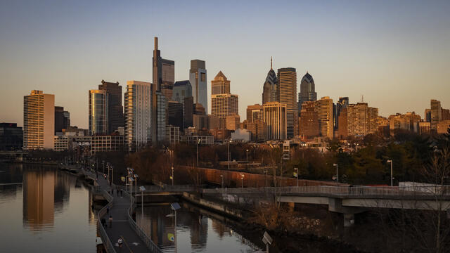 Skyline of Philadelphia pictured.