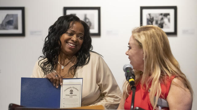 Deirdre Hopkins pictured with Sheila Hess.