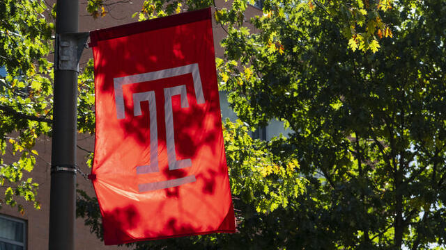 The Temple flag waving outside