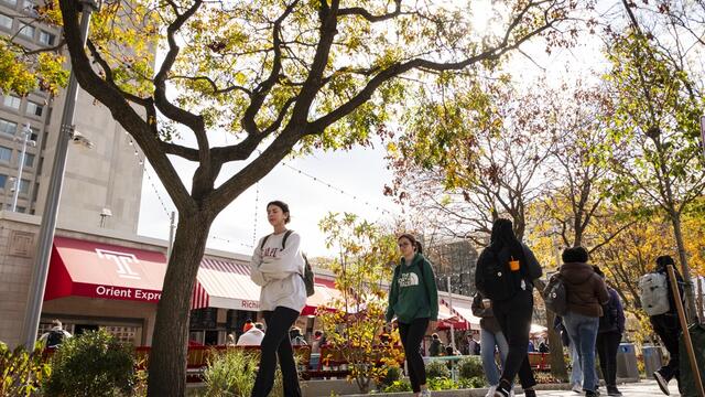 Students walking on campus.