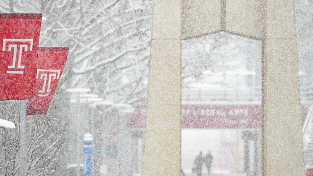 Snowy scene on campus.