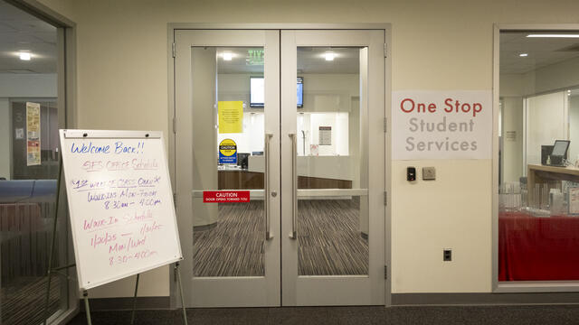 The entrance to the One Stop Student Services Center
