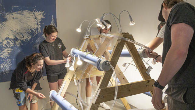Image of students installing a hydroponic system.