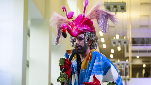 Host John Jarboe hosting the Wearable Art Show