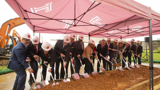 Temple leaders and local dignitaries break ground