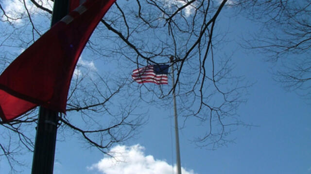 The American Flag Raised Above Campus