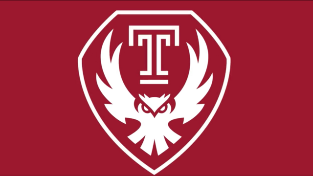 The Temple University logo -owl with its wings spread open around the Temple T, inside the diamond