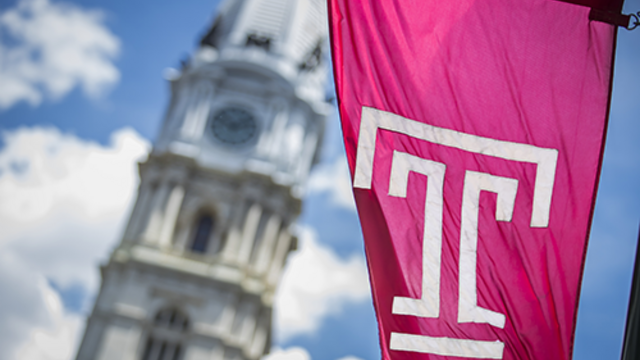 Temple flag and Philadelphia City Hall