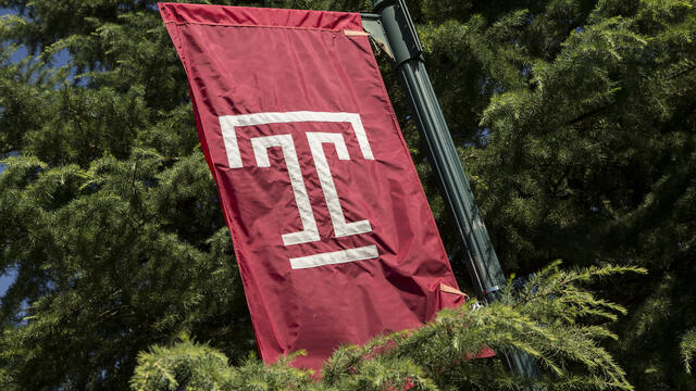 The Temple Flag flying at Temple University Ambler.