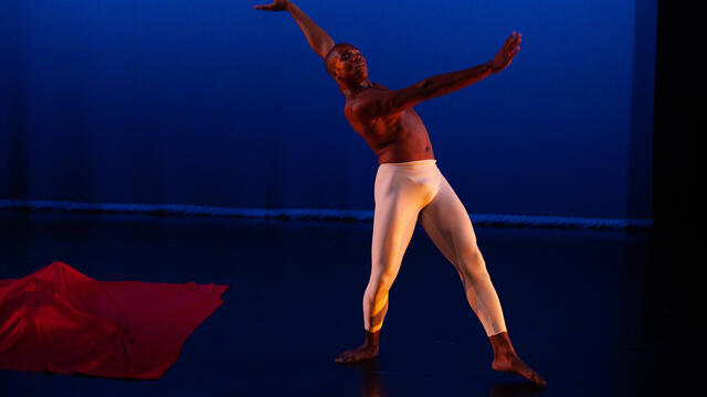 A Boyer dance student performs on stage.
