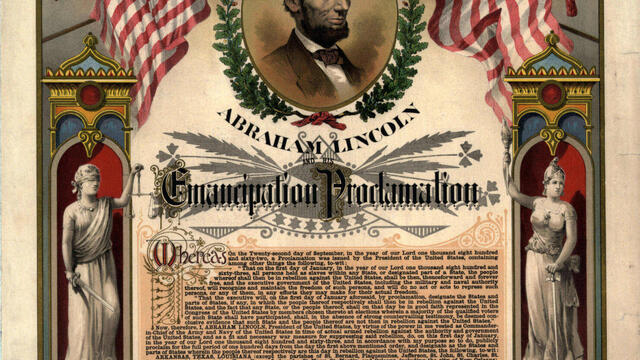 An illustrated copy of the Emancipation Proclamation.