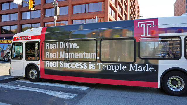 SEPTA bus with the Temple brand