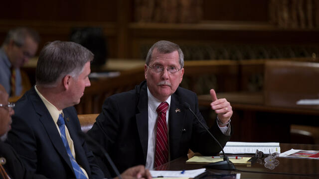 President Englert testifying in Harrisburg.