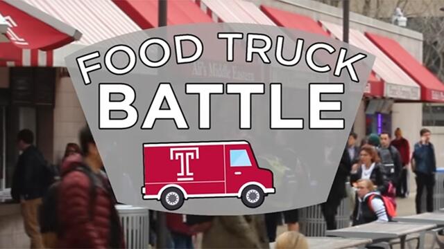 The food wall on Temple s campus and a graphic that reads food truck battle .