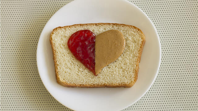 A peanut butter and jelly sandwich.