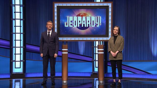 Image of Caitlin McHale, KLN 15 and Jeopardy! host Ken Jennings.