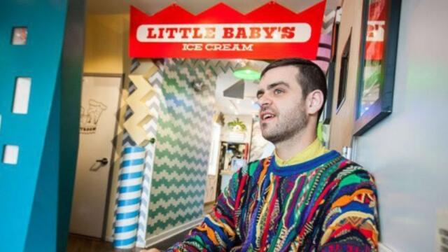 Alumnus Pete Angevine standing in the Philadelphia ice cream shop he founded.