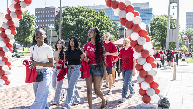 A photo of the Class of 2030 walking to Convocation.
