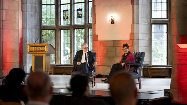 Temple President John Fry and psychology professor Kathy Hirsh-Pasek explore how playful learning is reshaping education during the university’s fall Innovation with Impact event at Mitten Hall.