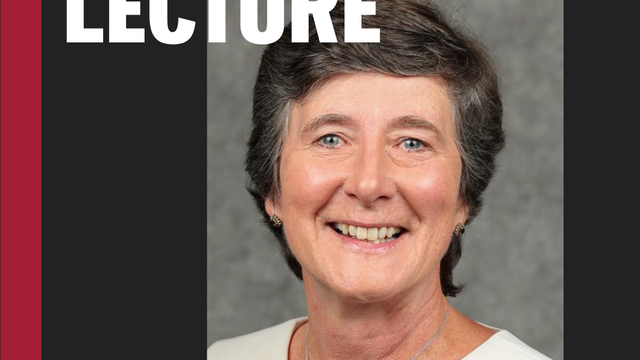 Photo of speaker and title of event