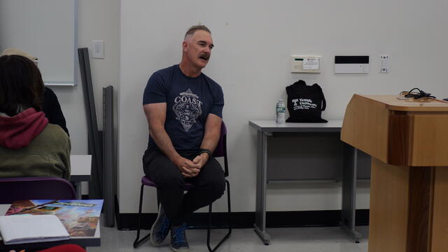 Patrick Warburton visiting a classroom 