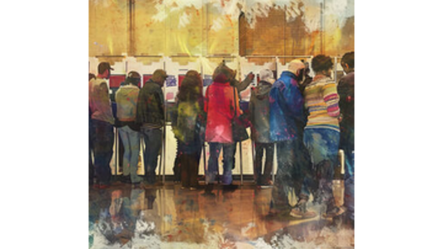 Painting of voters at the polls