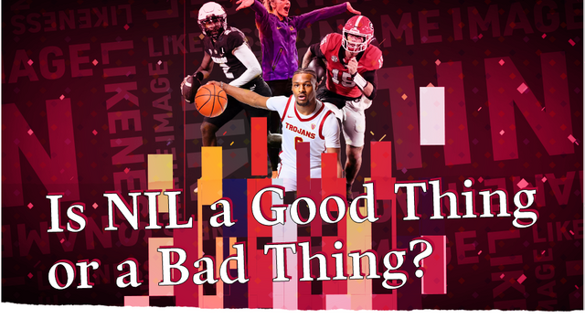 Graphic featuring Shedeur Sanders, Livvy Dunne, Carson Beck and Bronny James.