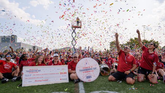 The Diamond Marching Band looking happy amid confetti