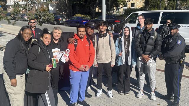 An image of Temple students with Temple Police Officers.
