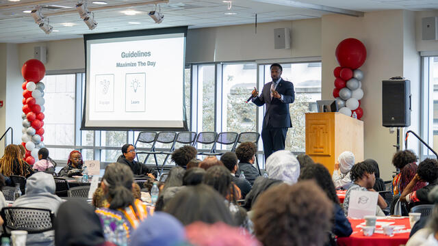 Image of Philadelphia high school students inside Temple s student center.