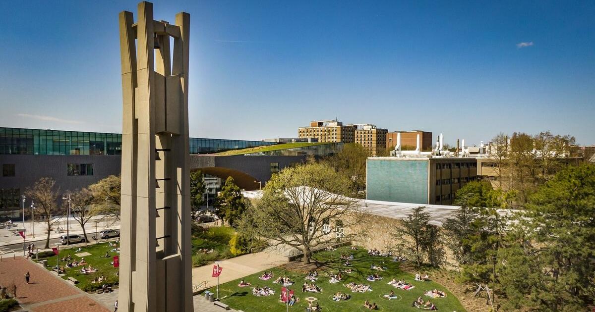 Campus lawn and library