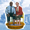 Mister Rogers soaking his feet with Officer Clemmons near the Bell Tower.